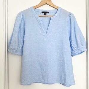 Saks Fifth Avenue Light Blue Puff Sleeve V-Neck Blouse